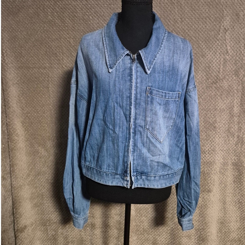 KUT from the Kloth Women XL Blue Denim Zip Front Jacket KJ58501 Light Wash